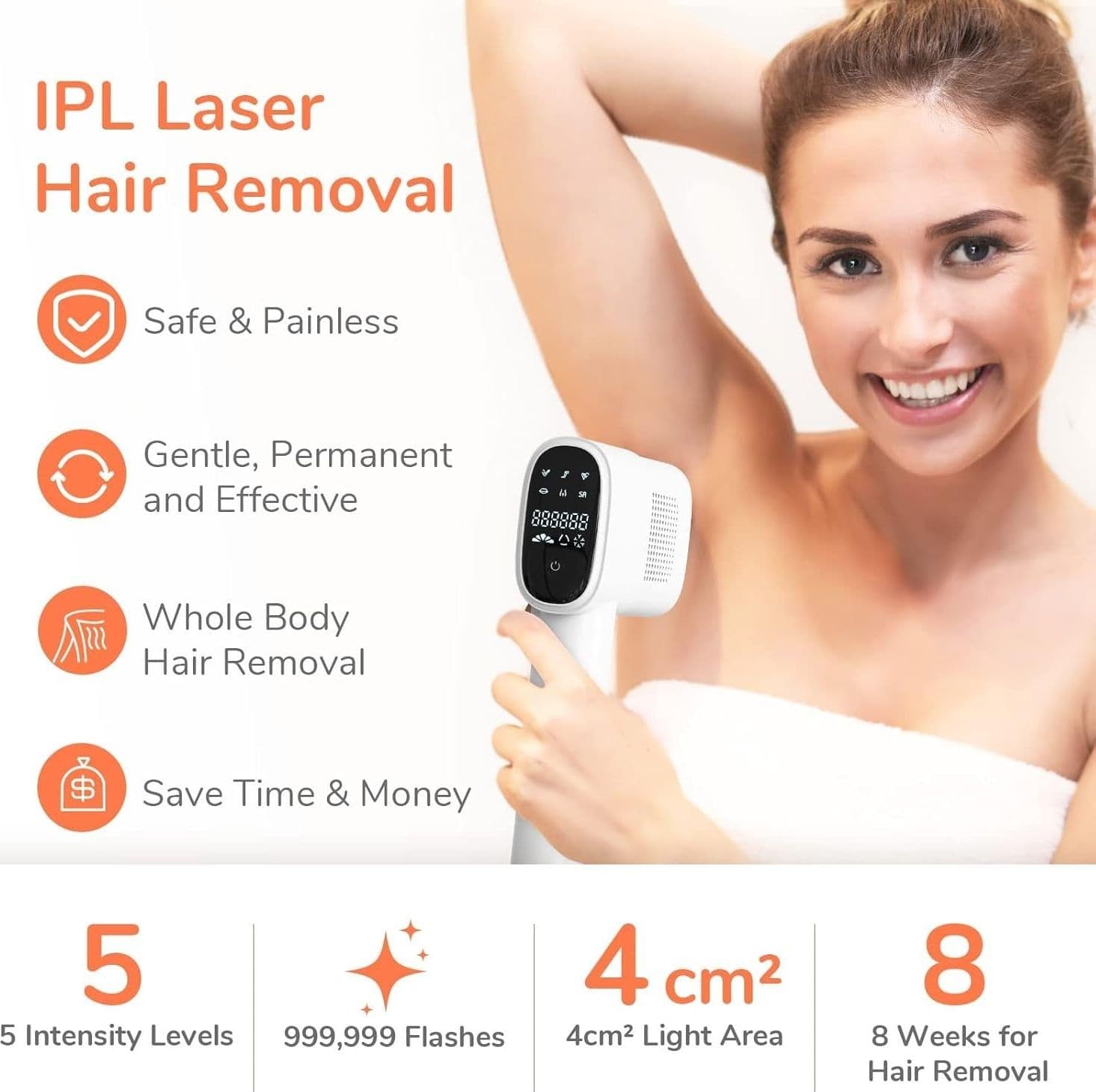 Epilatore Luce Pulsata IPL 999999 Flash Raffreddamento Viso Corpo Uomo Donna - 5
