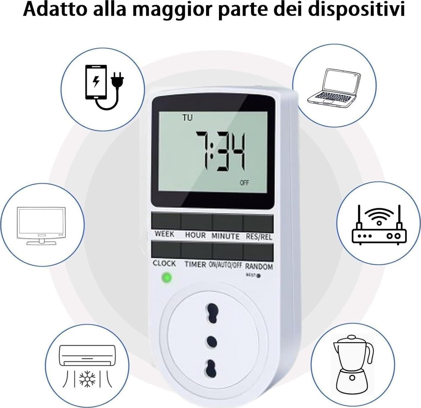 Prese Timer Digitali 2 Programmabili 18 Programmi 16A 3680W LCD Random Casa Luci - 3