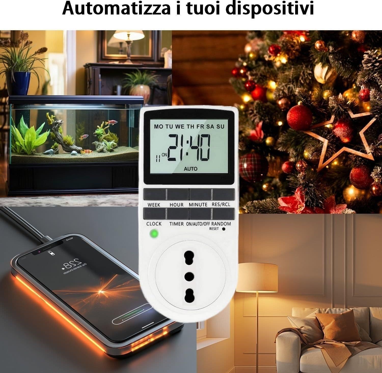Prese Timer Digitali 2 Programmabili 18 Programmi 16A 3680W LCD Random Casa Luci - 5
