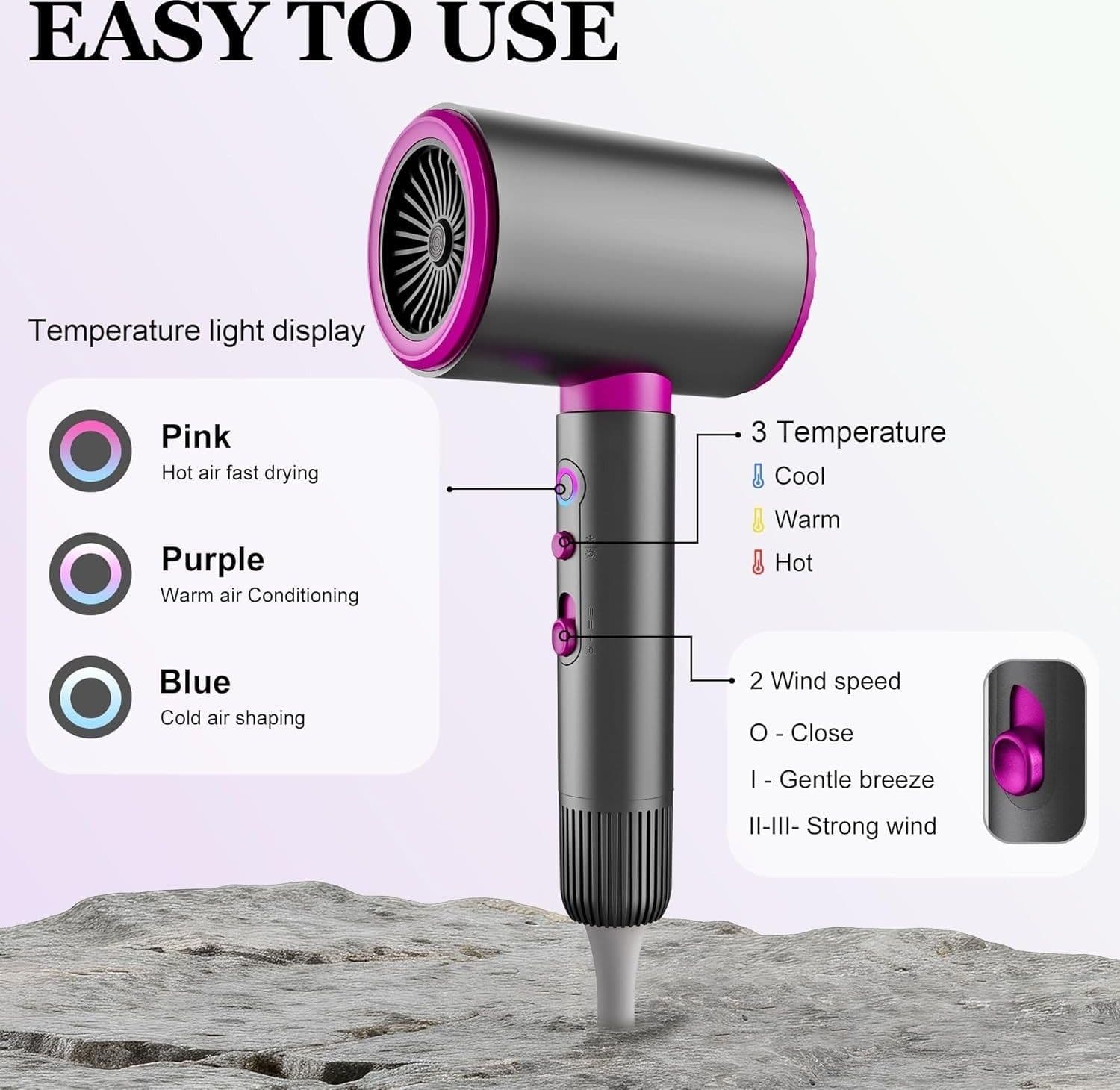 Phon Asciugacapelli Ionico 2200W Silenzioso Diffusore Concentratore Viaggio Casa - 6