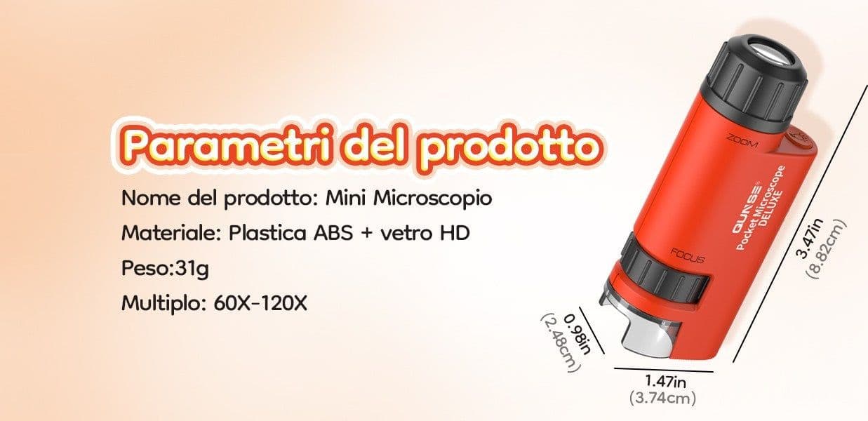 Microscopio Tascabile Bambini 60X-120X LED Mini Portatile 5 Vetrini Regalo Lenti - 11