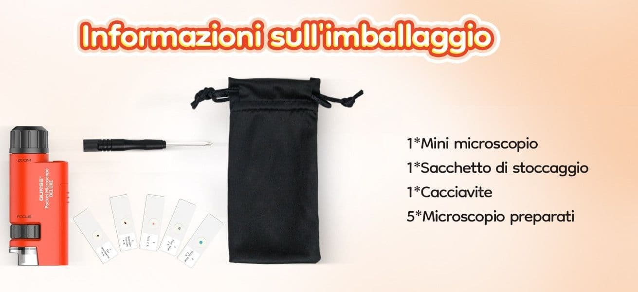 Microscopio Tascabile Bambini 60X-120X LED Mini Portatile 5 Vetrini Regalo Lenti - 9
