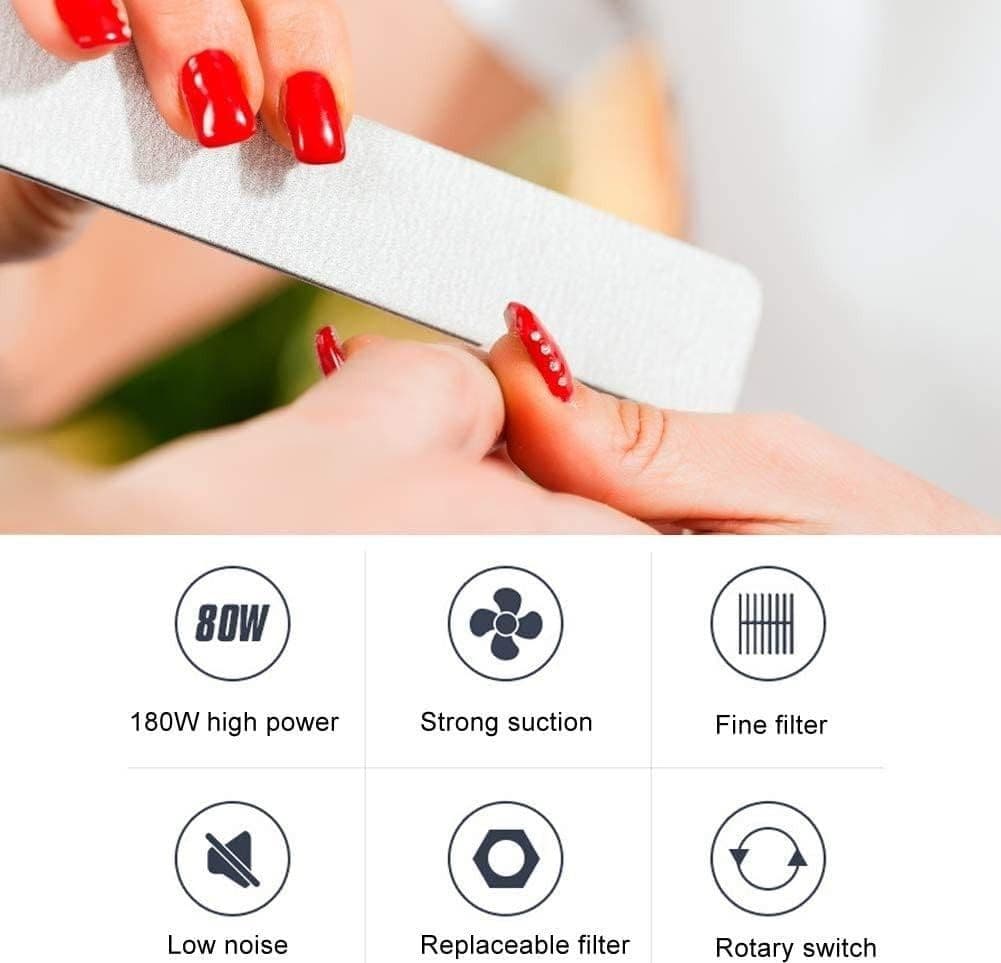Aspiratore Unghie Professionale 80W Polveri Nail Art Manicure Filtro Bianco - 3