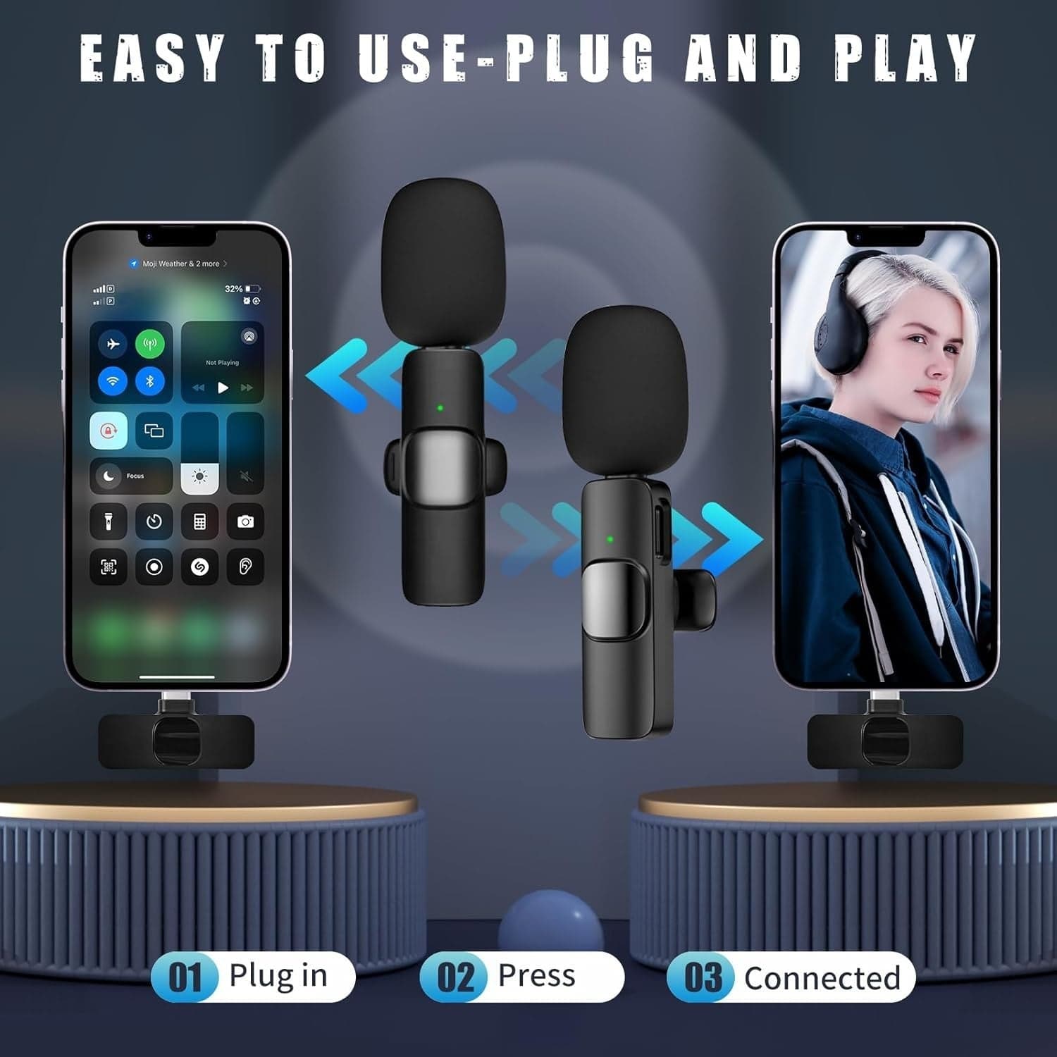 Microfoni Lavalier 2X Wireless USB-C Clip Riduzione Rumore TikTok YouTube - 6
