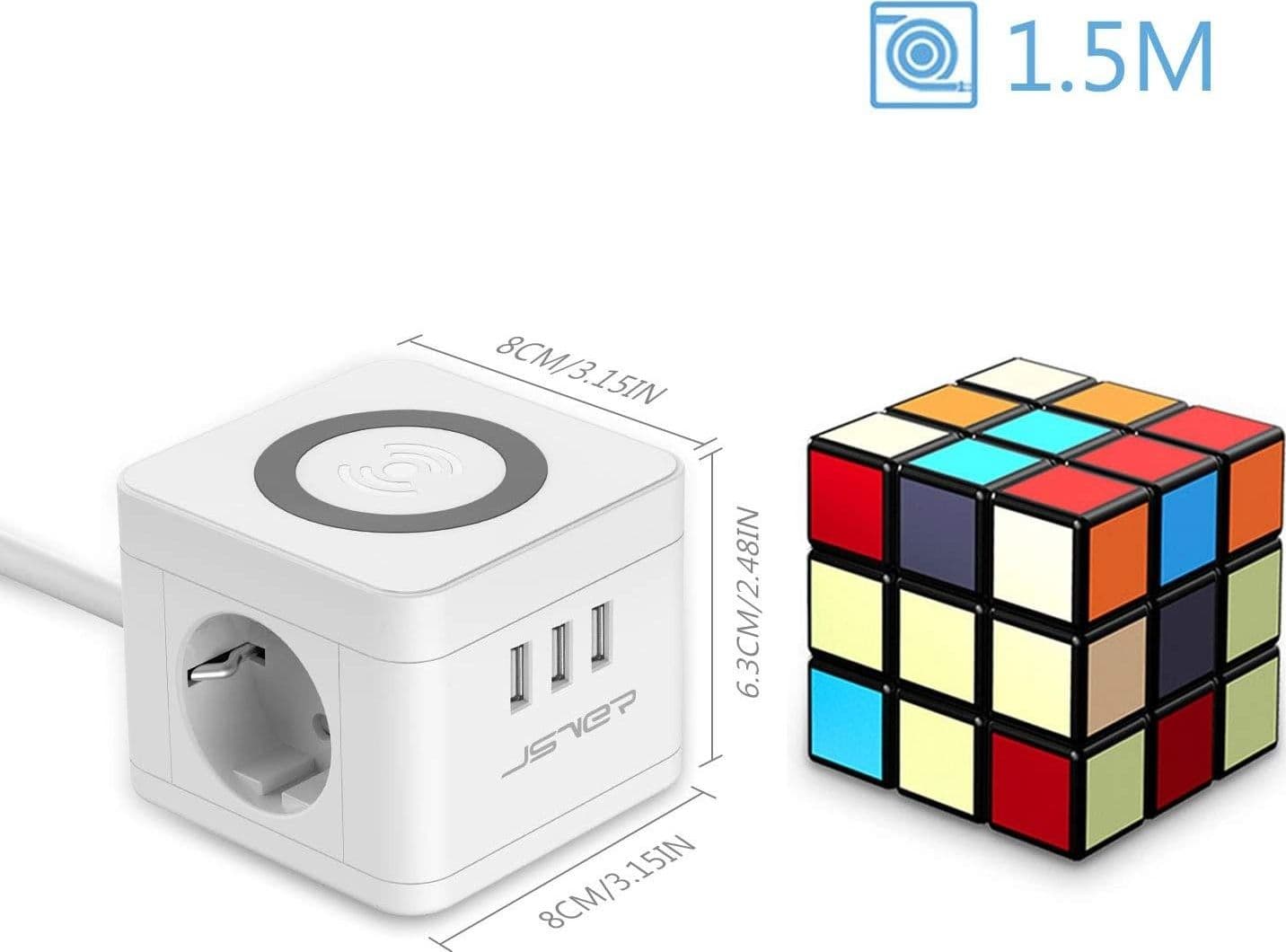 Multipresa Cubo Wireless Qi 10W 2 Prese 3 USB Cavo 1,5m - 3