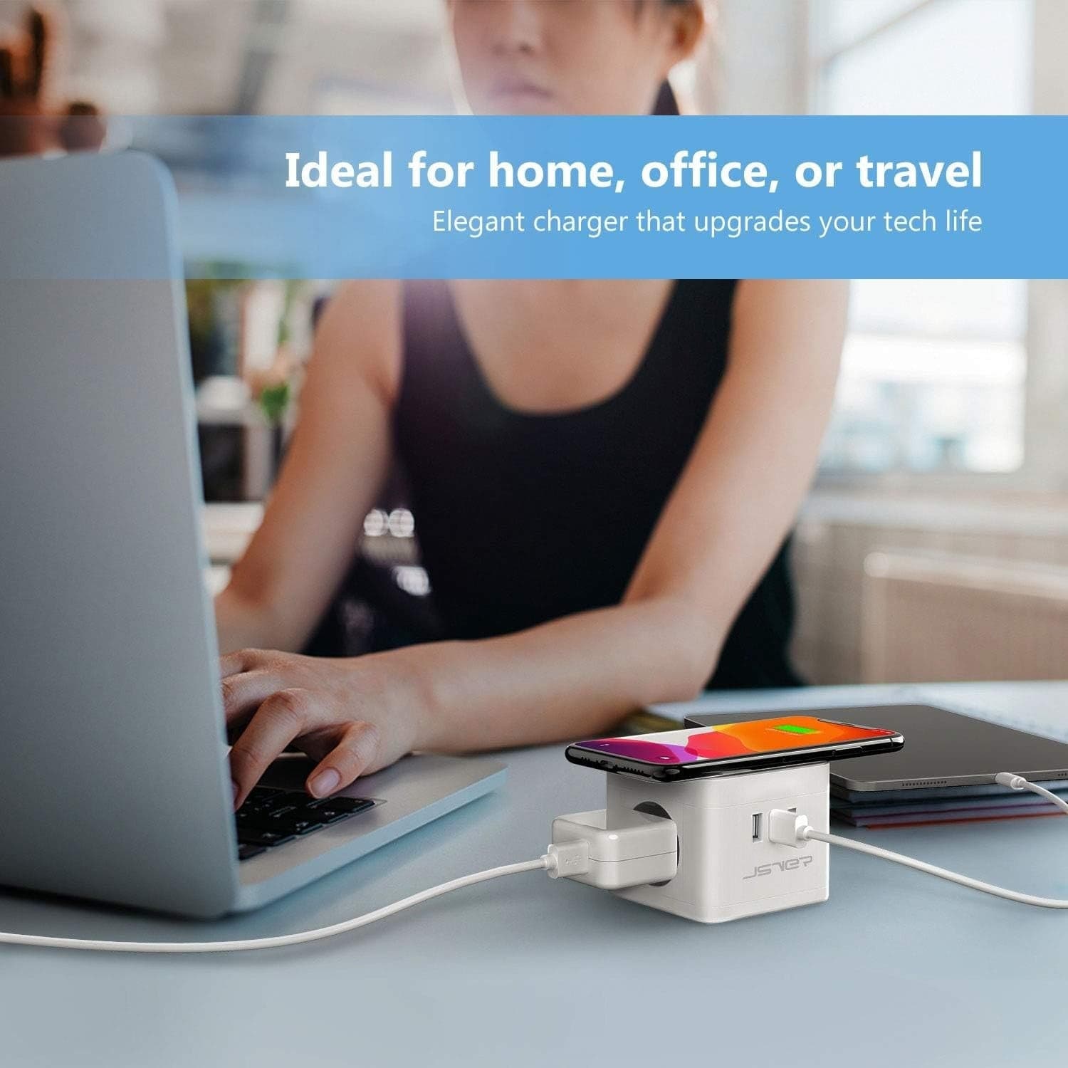 Multipresa Cubo Wireless Qi 10W 2 Prese 3 USB Cavo 1,5m - 6