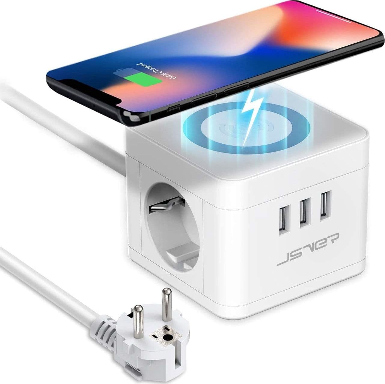 Multipresa Cubo Wireless Qi 10W 2 Prese 3 USB Cavo 1,5m - 7