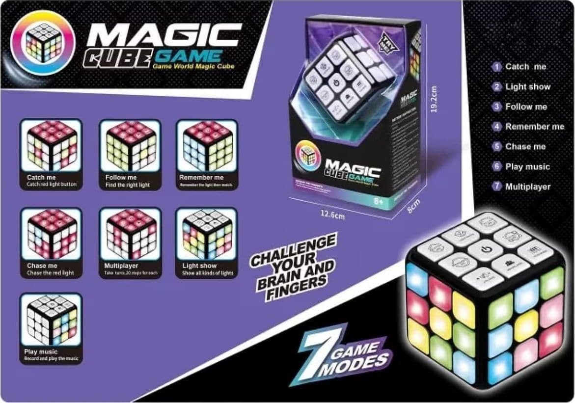 Cubo Magico Elettronico 7in1 Luci Suoni Memoria Logica STEM Bambini Portatile 6+ - 6