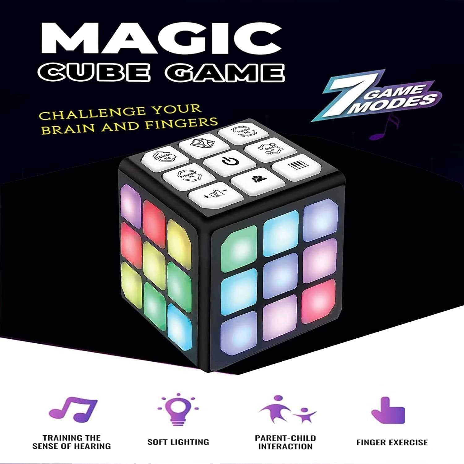 Cubo Magico Elettronico 7in1 Luci Suoni Memoria Logica STEM Bambini Portatile 6+ - 7