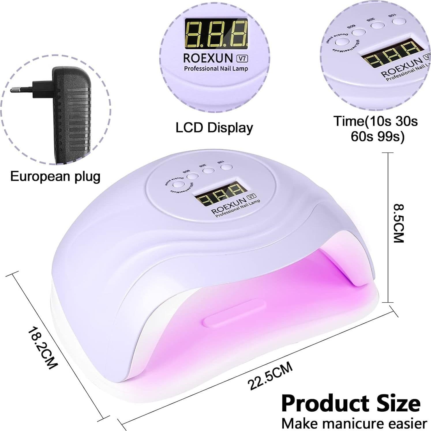 Lampada Unghie UV LED 168W 36 LED 4 Timer Sensore Gel Semipermanente Viola Piedi - 2