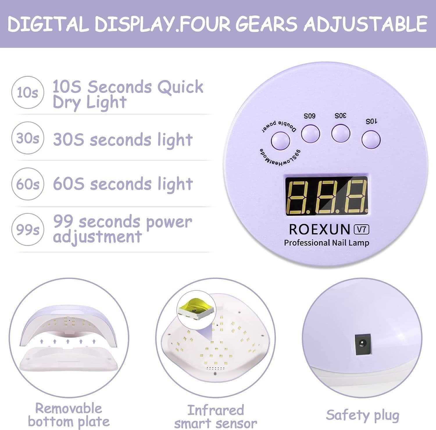 Lampada Unghie UV LED 168W 36 LED 4 Timer Sensore Gel Semipermanente Viola Piedi - 4