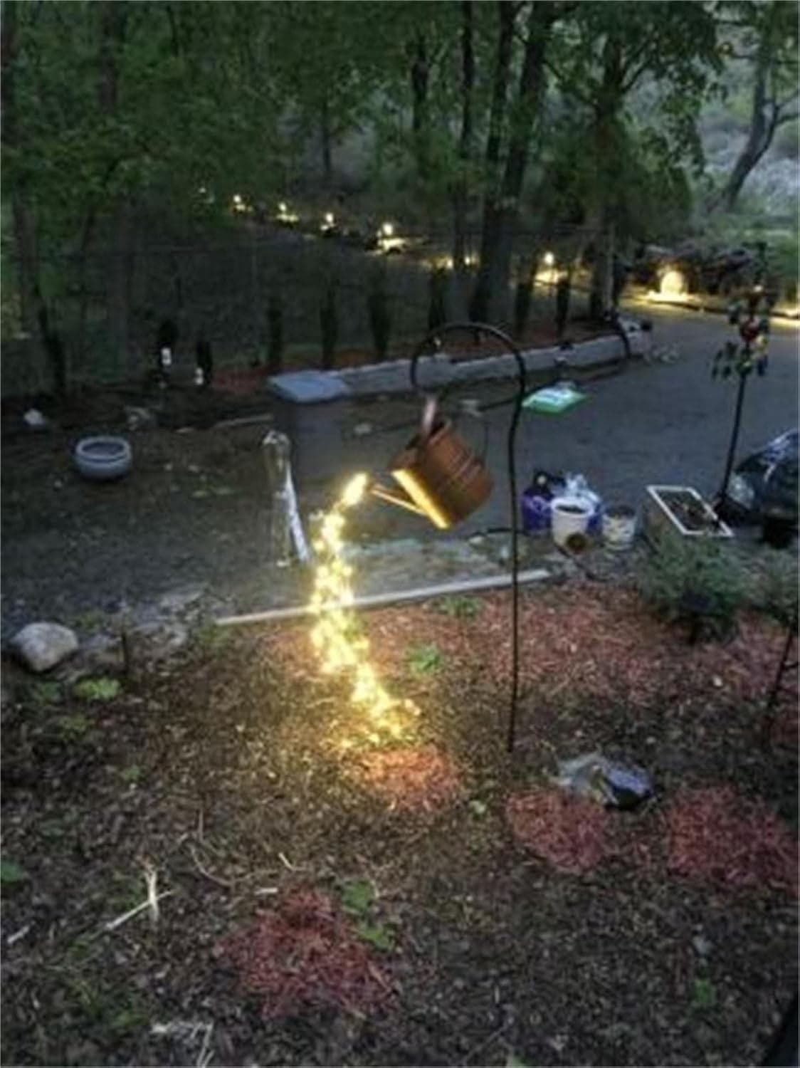 Lampada Giardino Annaffiatoio Rame LED Stella Supporto Prato Patio Batterie AAA - 5