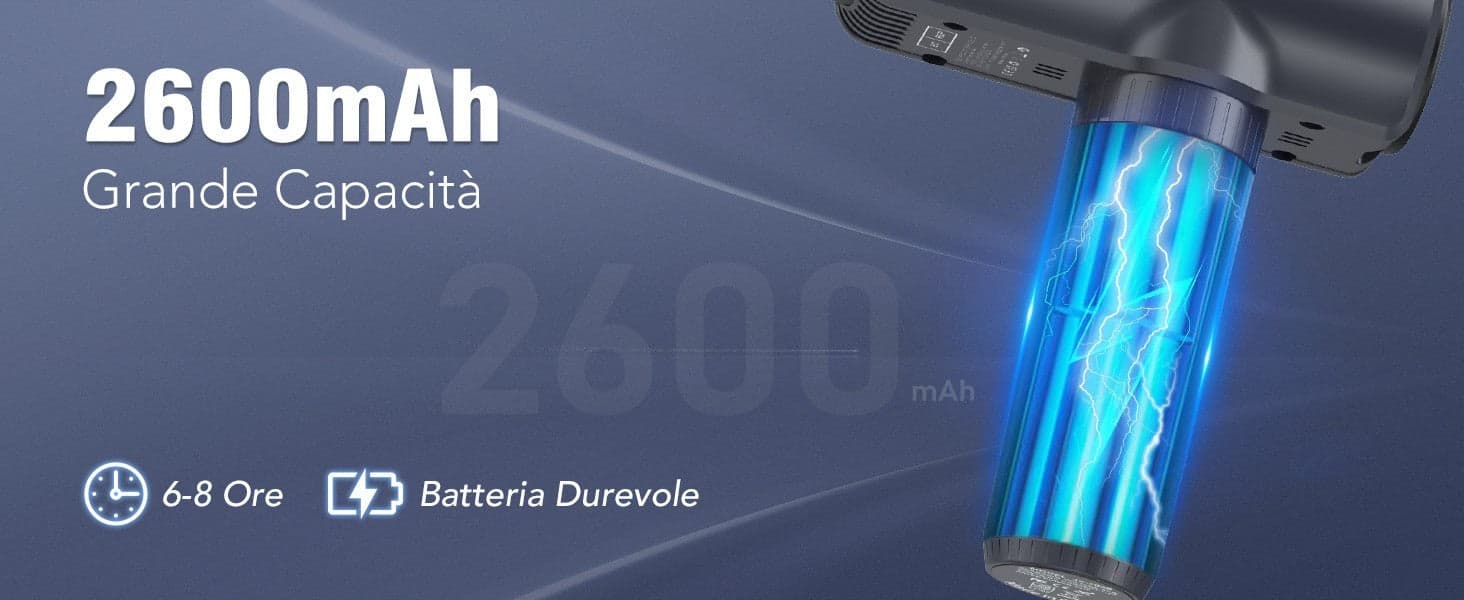 Pistola Massaggio Muscolare 30 Livelli 6 Testine LCD USB-C Silenziosa Blu Dolore - 16