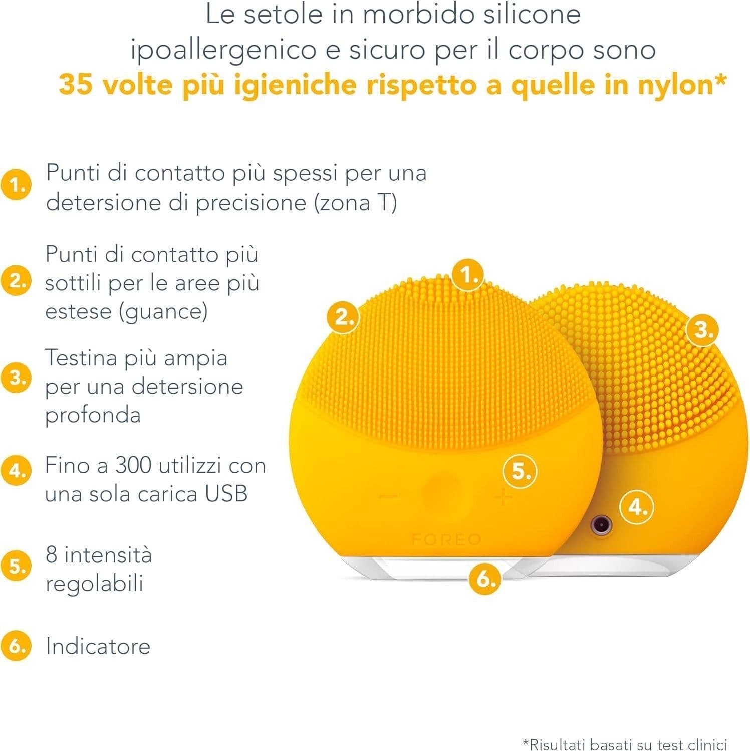 Spazzola Pulizia Viso Sonica Silicone 3 Zone Massaggio Pelle USB Compatta Foreo - 4