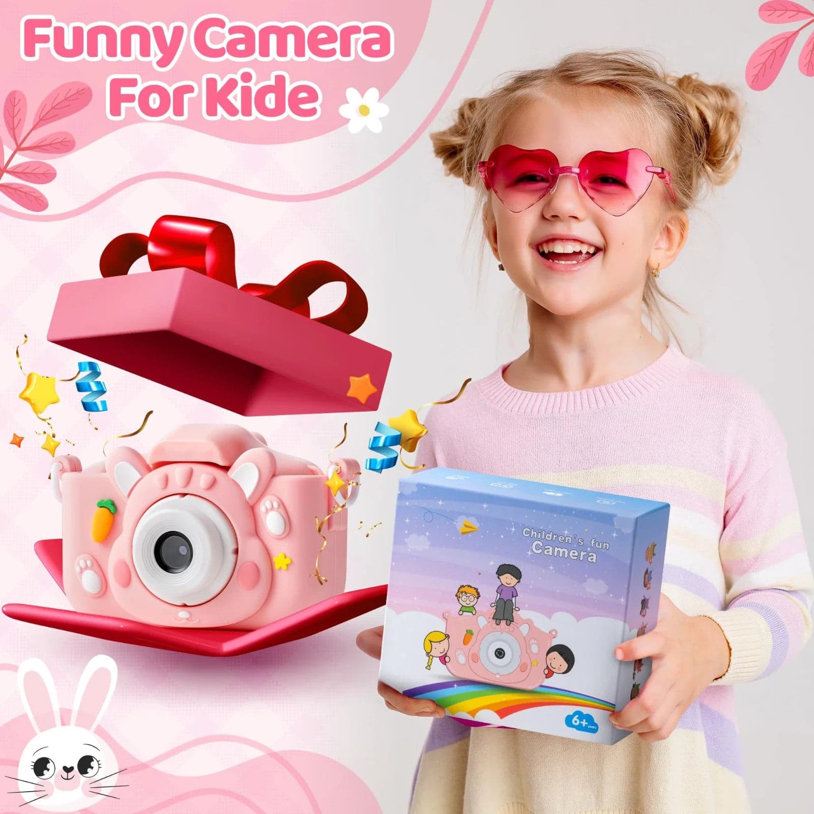 Fotocamera Bambini 48MP 1080P Rosa Doppia Lente Selfie Zoom 8X Giochi - 5