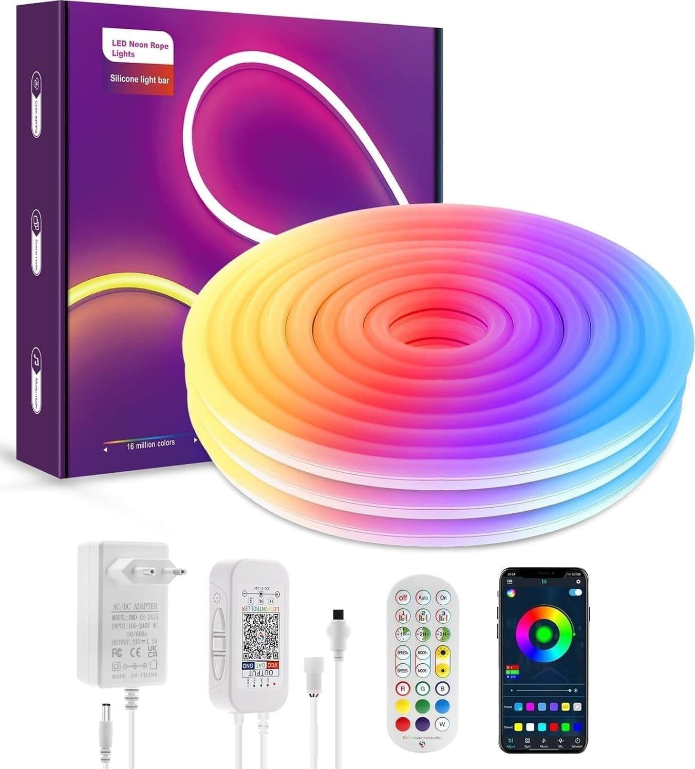 Striscia LED Neon RGBIC 5M 24V Bluetooth App Telecomando IP67 Musica Esterno RGB