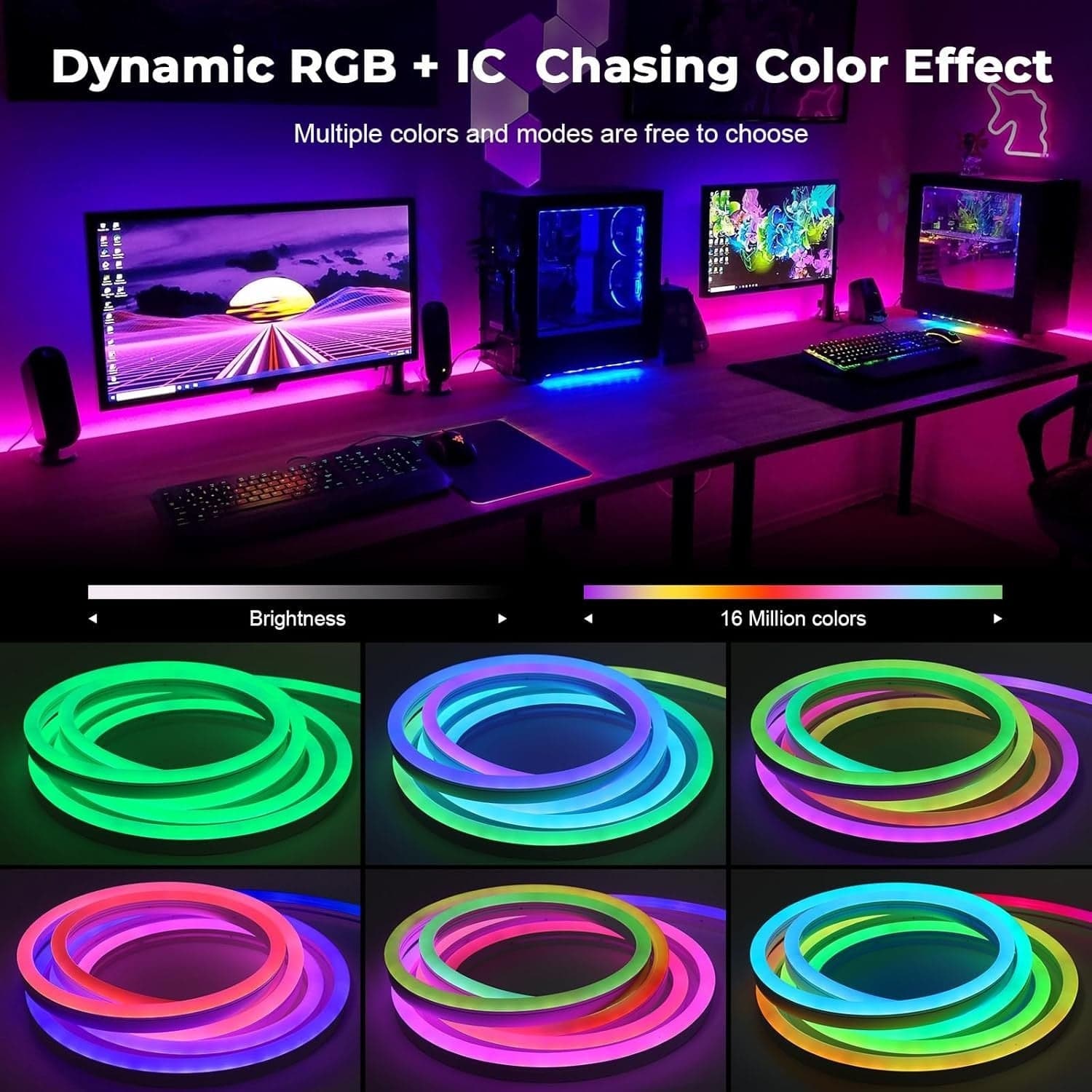 Striscia LED Neon RGBIC 5M 24V Bluetooth App Telecomando IP67 Musica Esterno RGB - 6