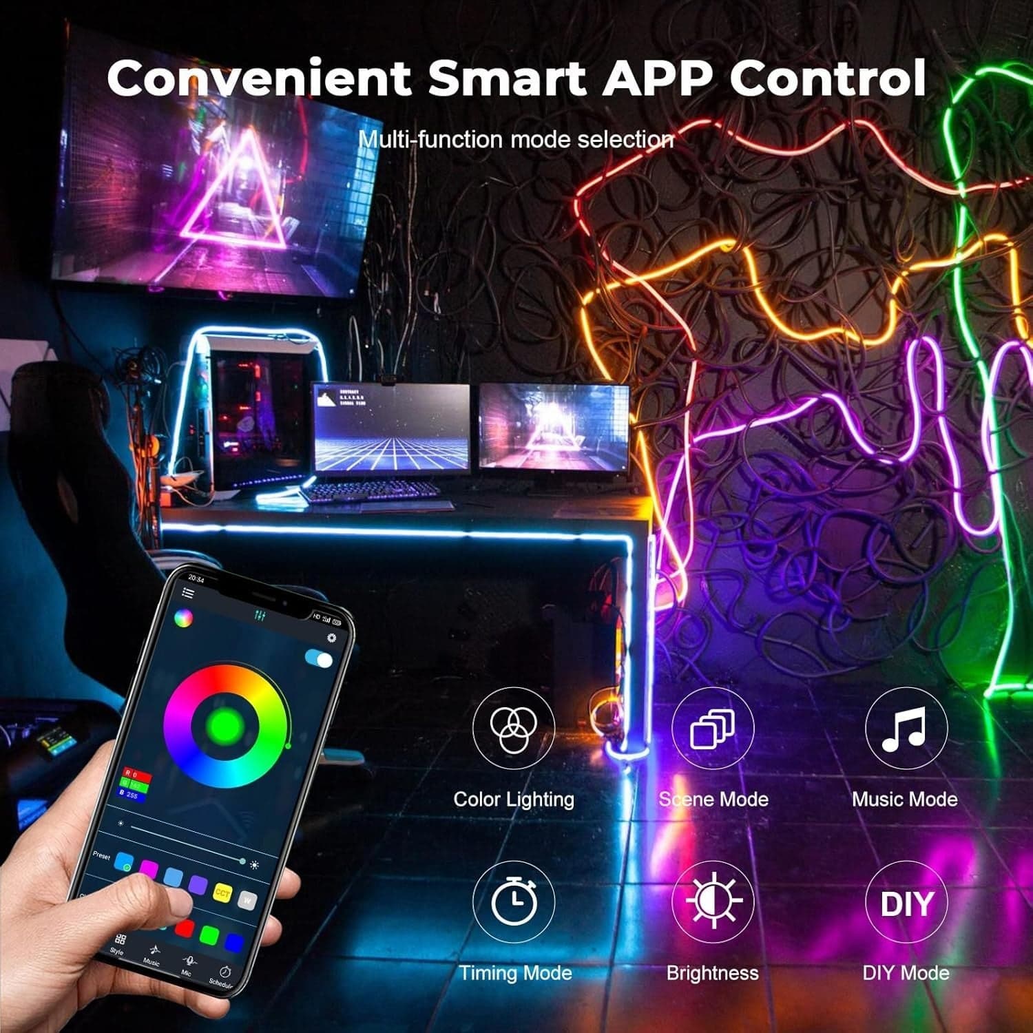 Striscia LED Neon RGBIC 5M 24V Bluetooth App Telecomando IP67 Musica Esterno RGB - 5