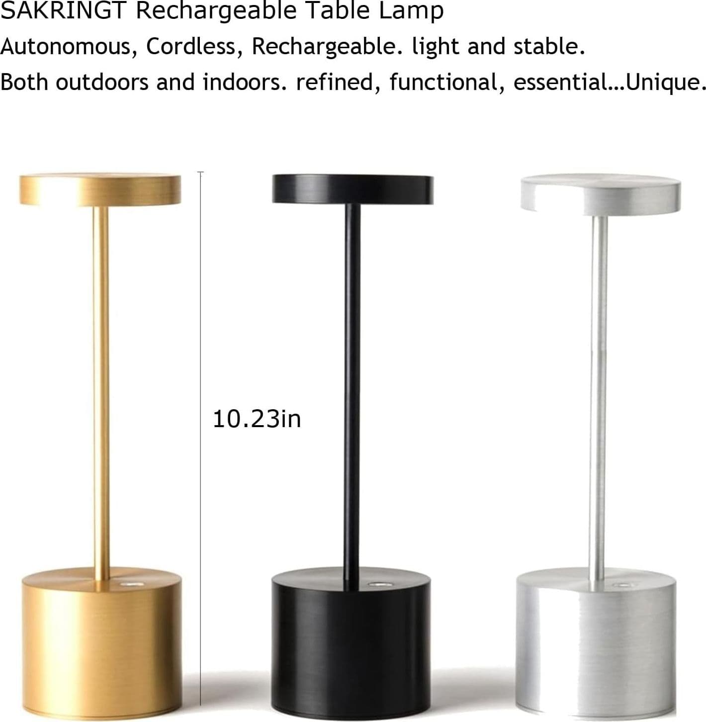 Set 2 Lampade Tavolo LED Ricaricabili 5000mAh Senza Fili Dimmer Oro Alluminio 5V - 3