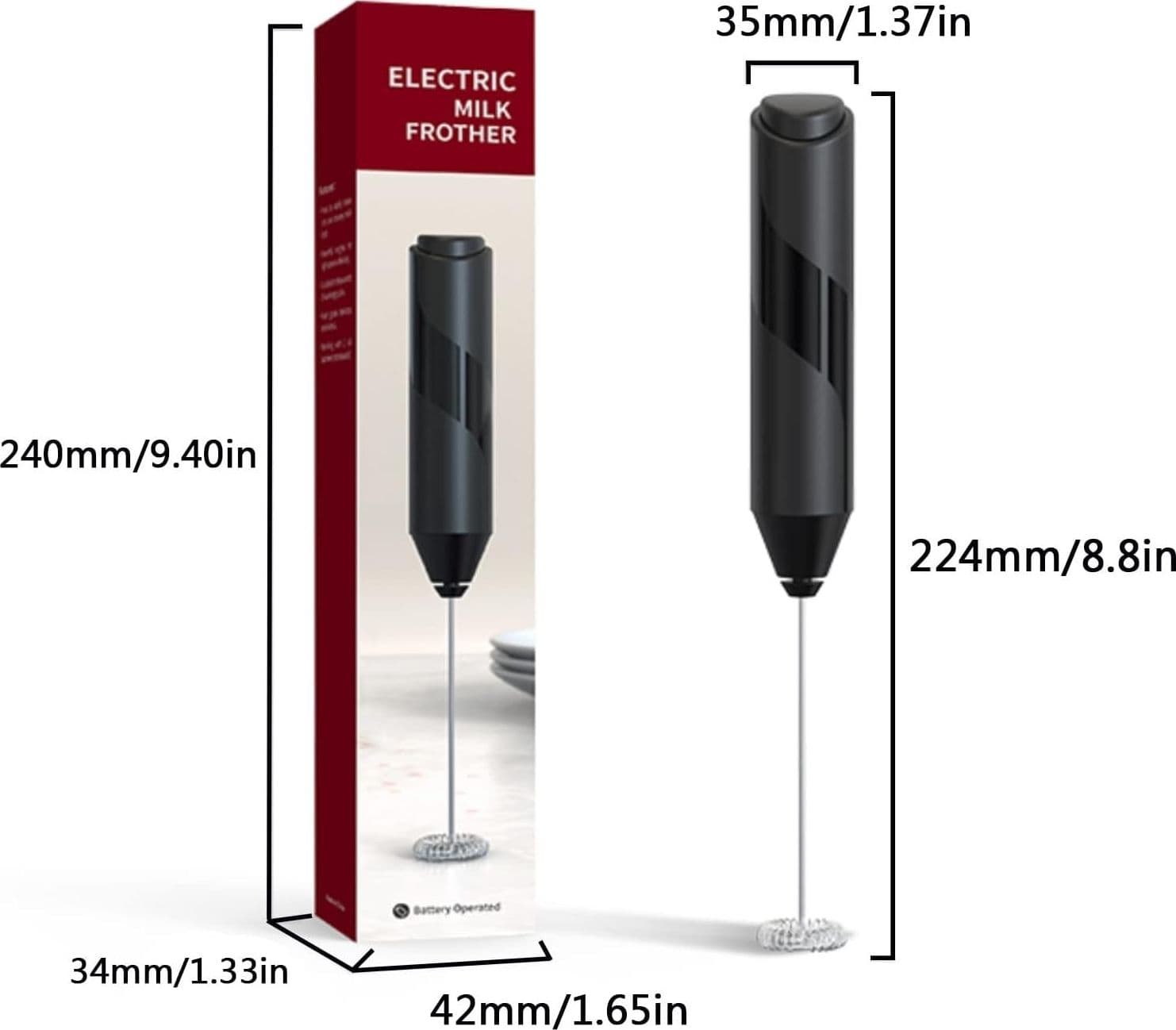 Montalatte Elettrico Portatile Cappuccino Frullino Latte Caffe Bevande Mini Nero - 3