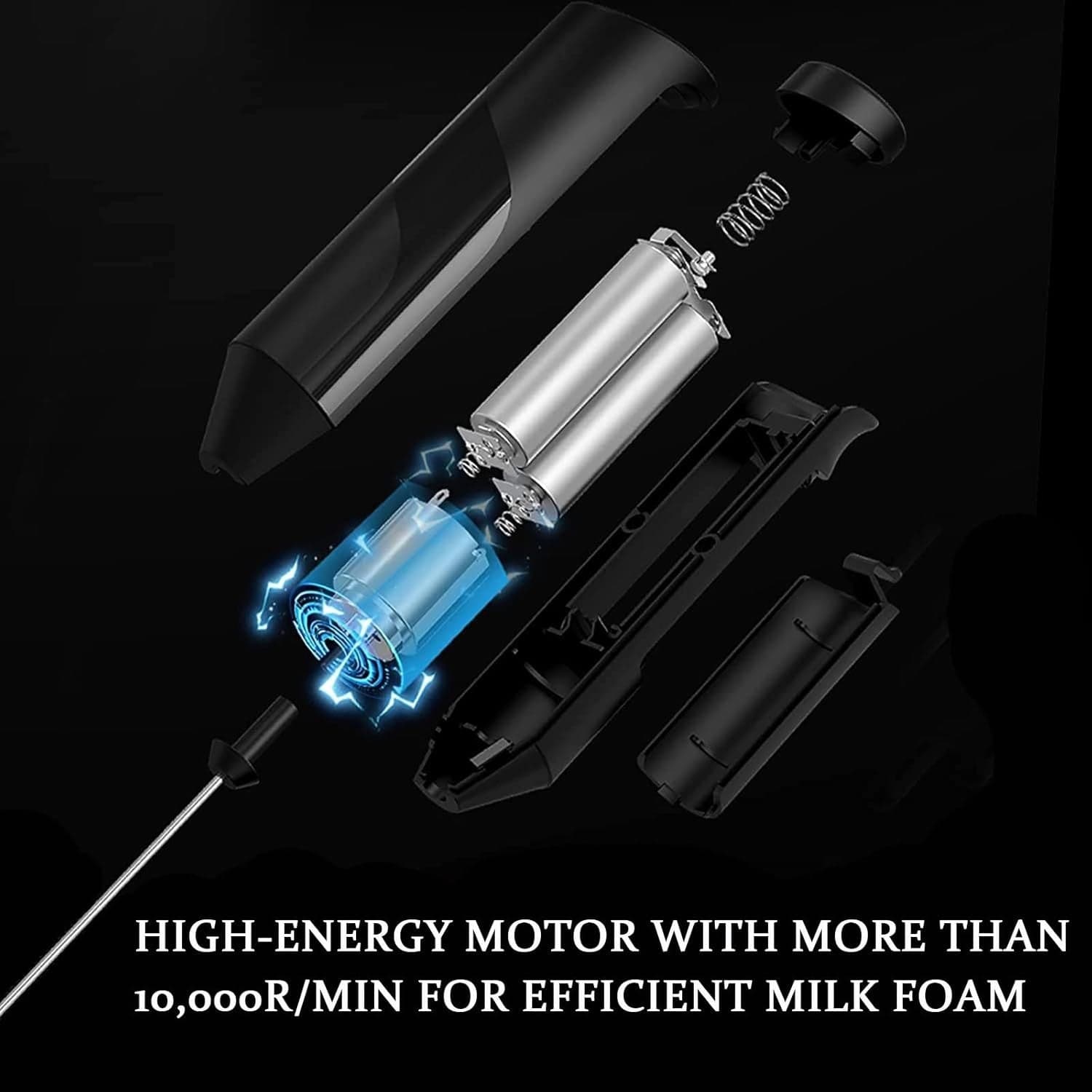 Montalatte Elettrico Portatile Cappuccino Frullino Latte Caffe Bevande Mini Nero - 7