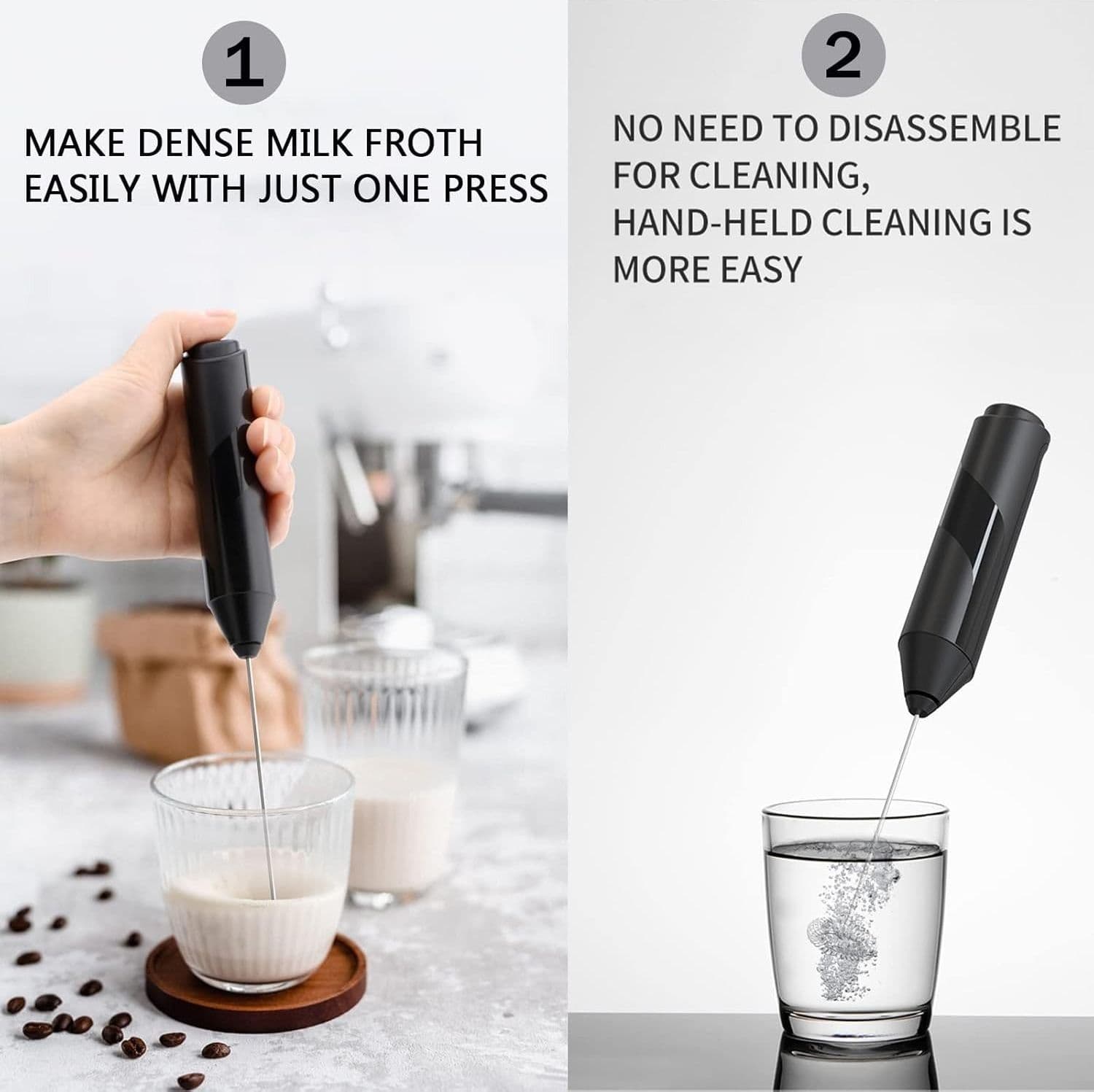 Montalatte Elettrico Portatile Cappuccino Frullino Latte Caffe Bevande Mini Nero - 6