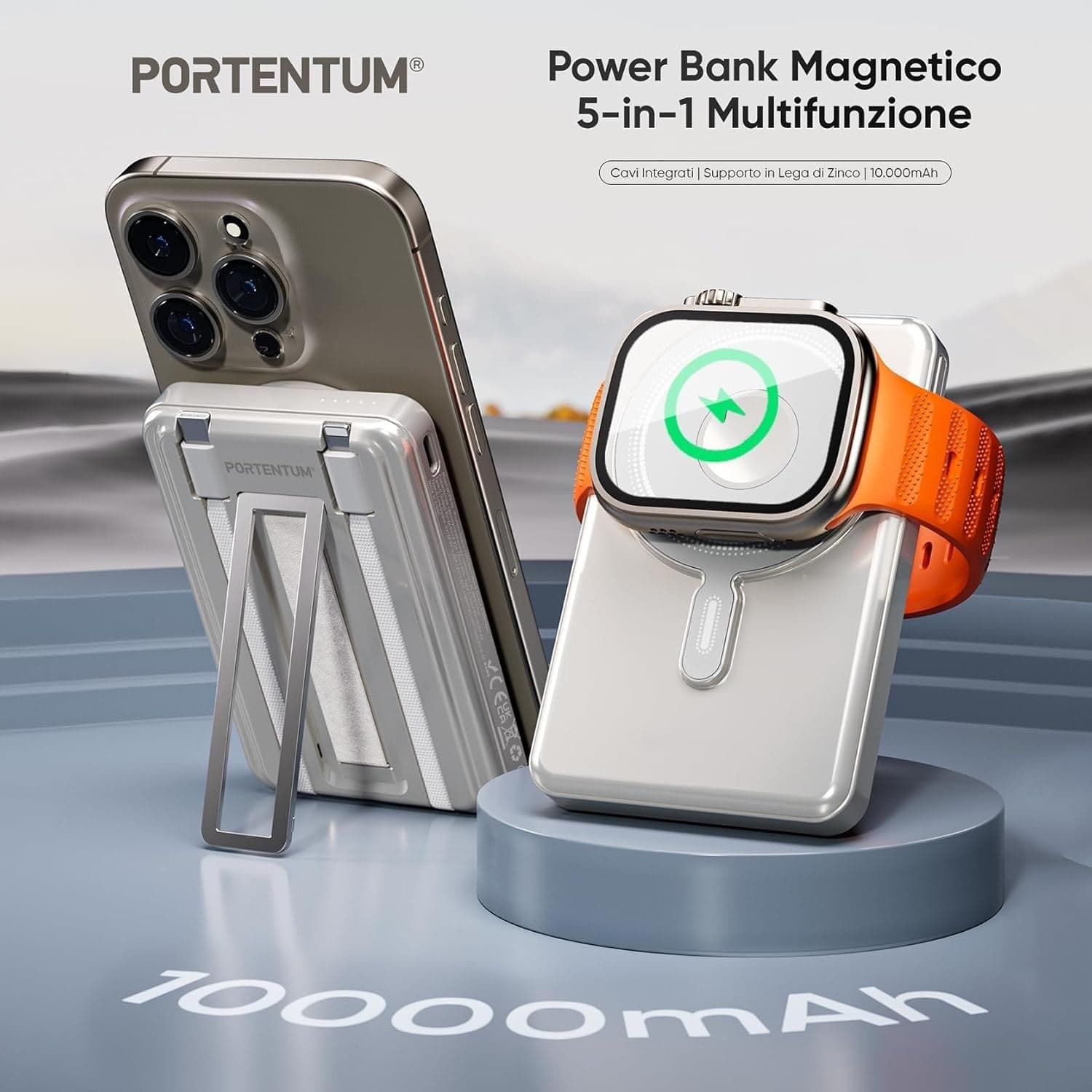 Power Bank MagSafe 10000mAh 5in1 20W Qi 15W USB-C per Apple Watch - 5