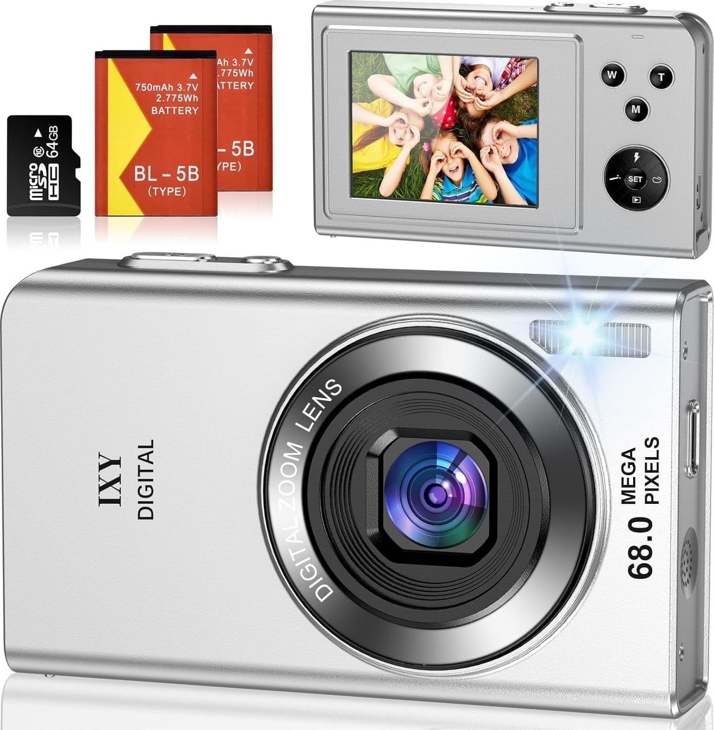 Fotocamera Digitale 68MP 4K 16X 64GB 2 Batterie Argento Compatta Vlog Studenti