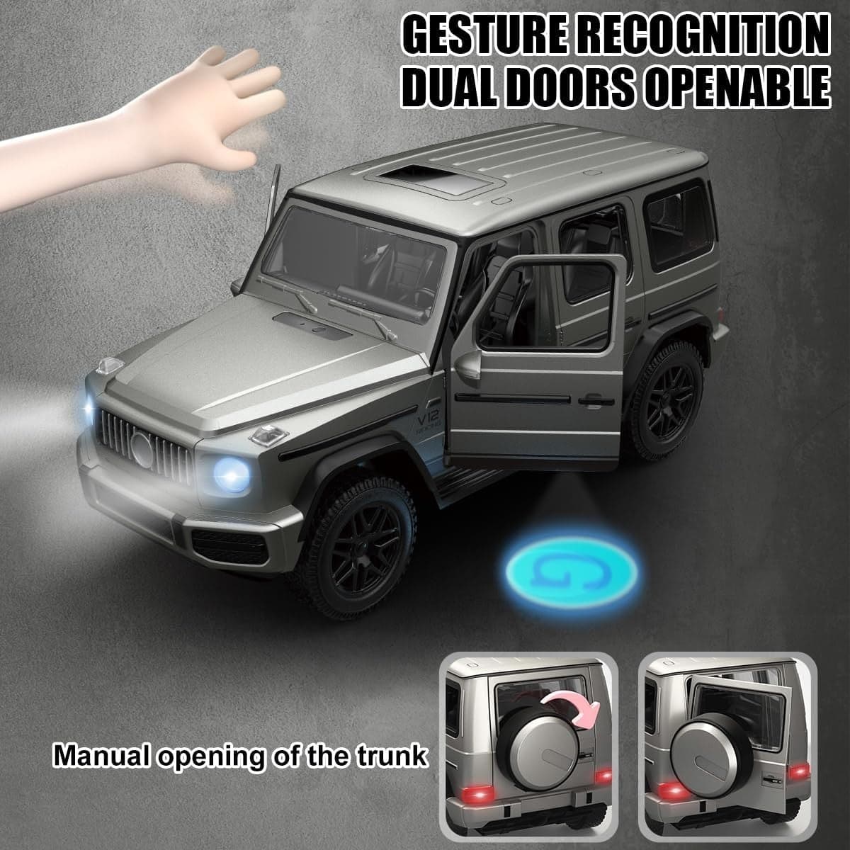 Auto RC Fuoristrada 1:14 2.4G Luci Suoni Gesti Portiere Apribili Grigia Bambini - 8