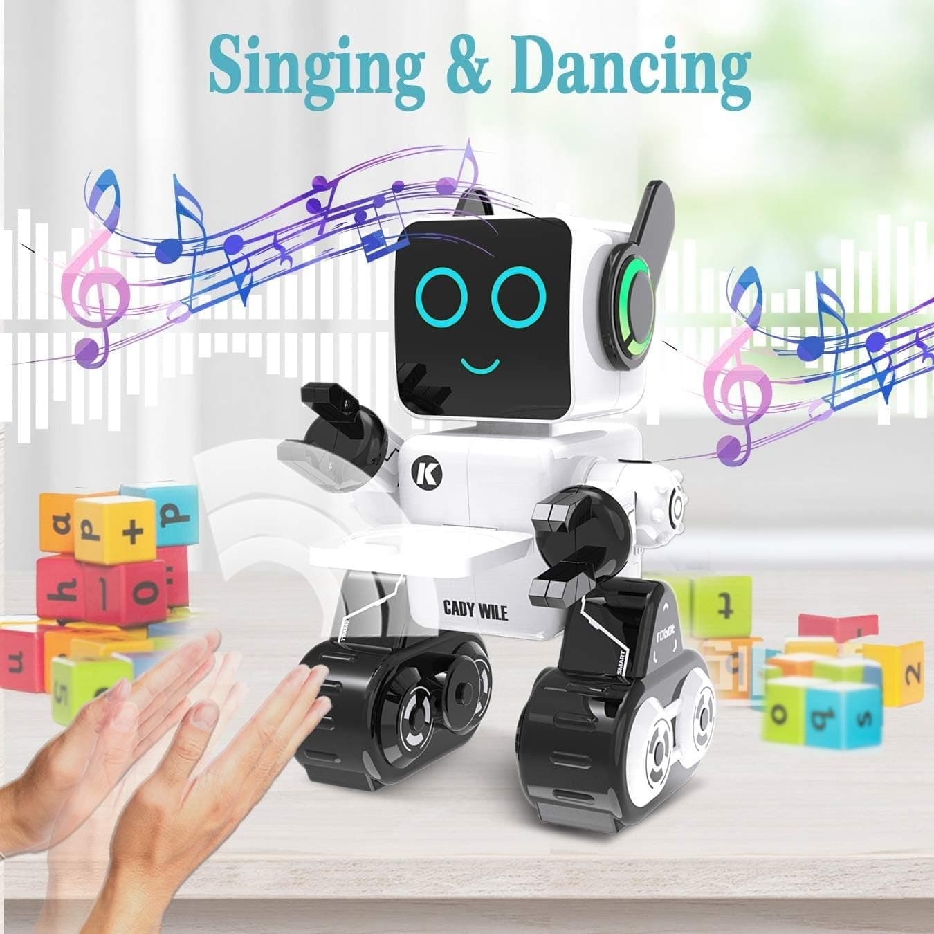 Robot Interattivo Bambini RC Telecomando Salvadanaio Canta Balla Voce USB Bianco - 3