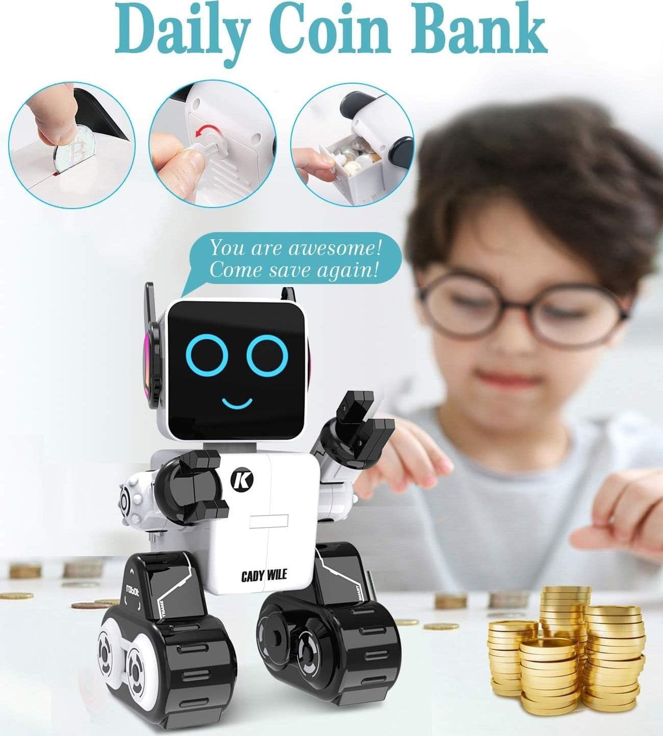 Robot Interattivo Bambini RC Telecomando Salvadanaio Canta Balla Voce USB Bianco - 6