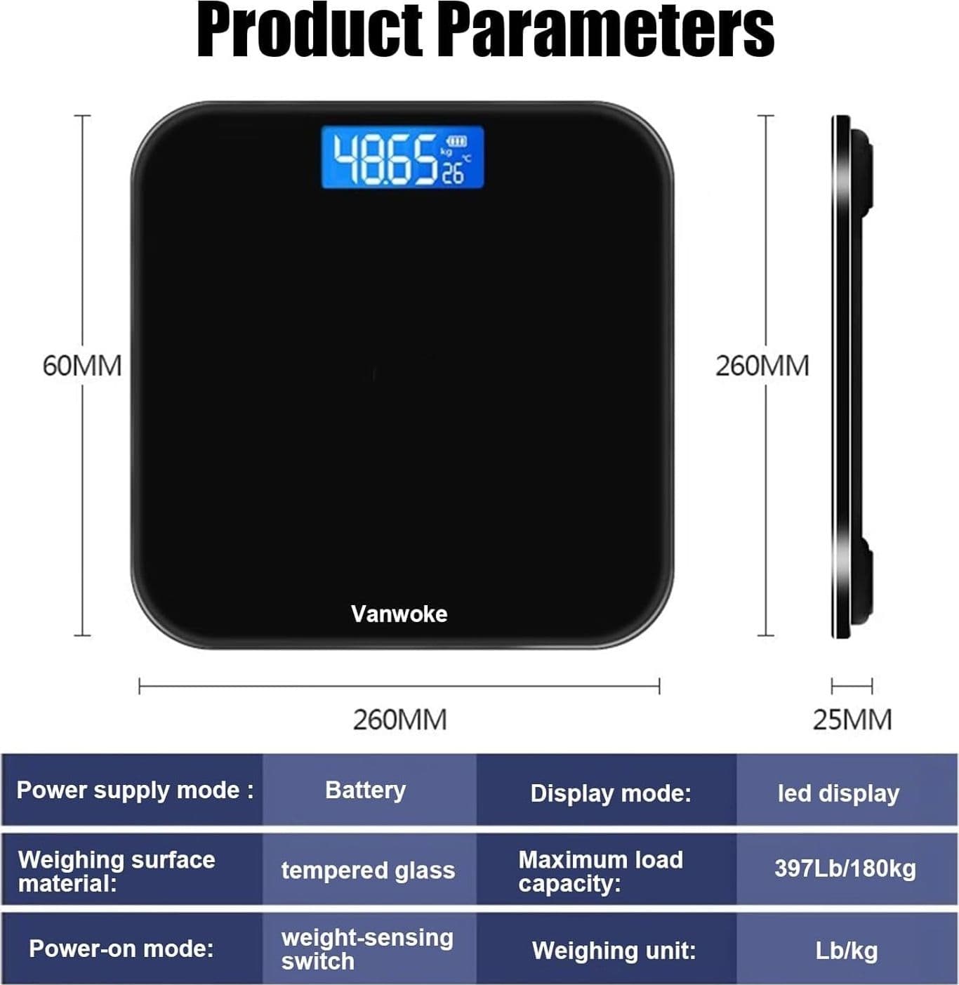Bilancia Pesapersone Digitale Bagno 180kg LCD Blu Temperatura Massa Grassa Nera - 2