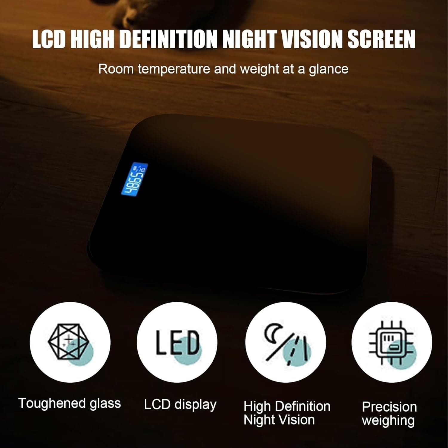 Bilancia Pesapersone Digitale Bagno 180kg LCD Blu Temperatura Massa Grassa Nera - 3