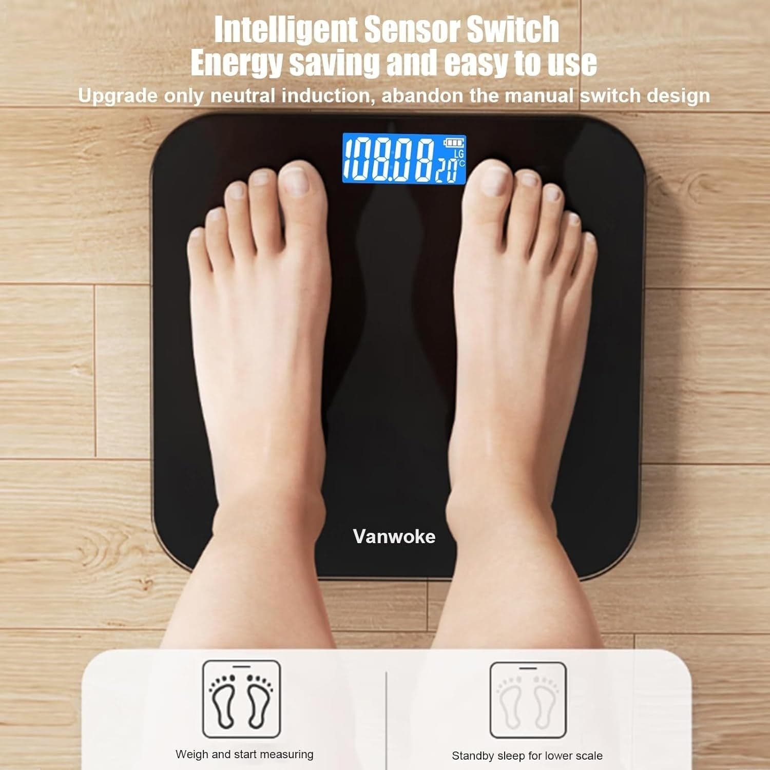 Bilancia Pesapersone Digitale Bagno 180kg LCD Blu Temperatura Massa Grassa Nera - 5