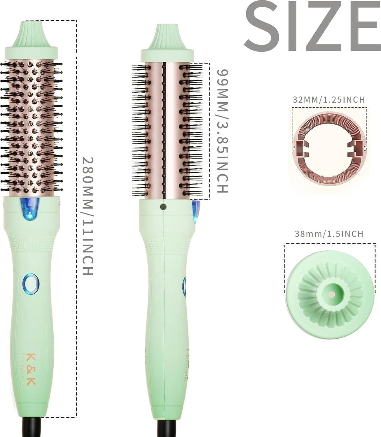 K&K Spazzola Termica Rotonda Riscaldata da 32 mm Ferro Arricciacapelli Ionico - 4