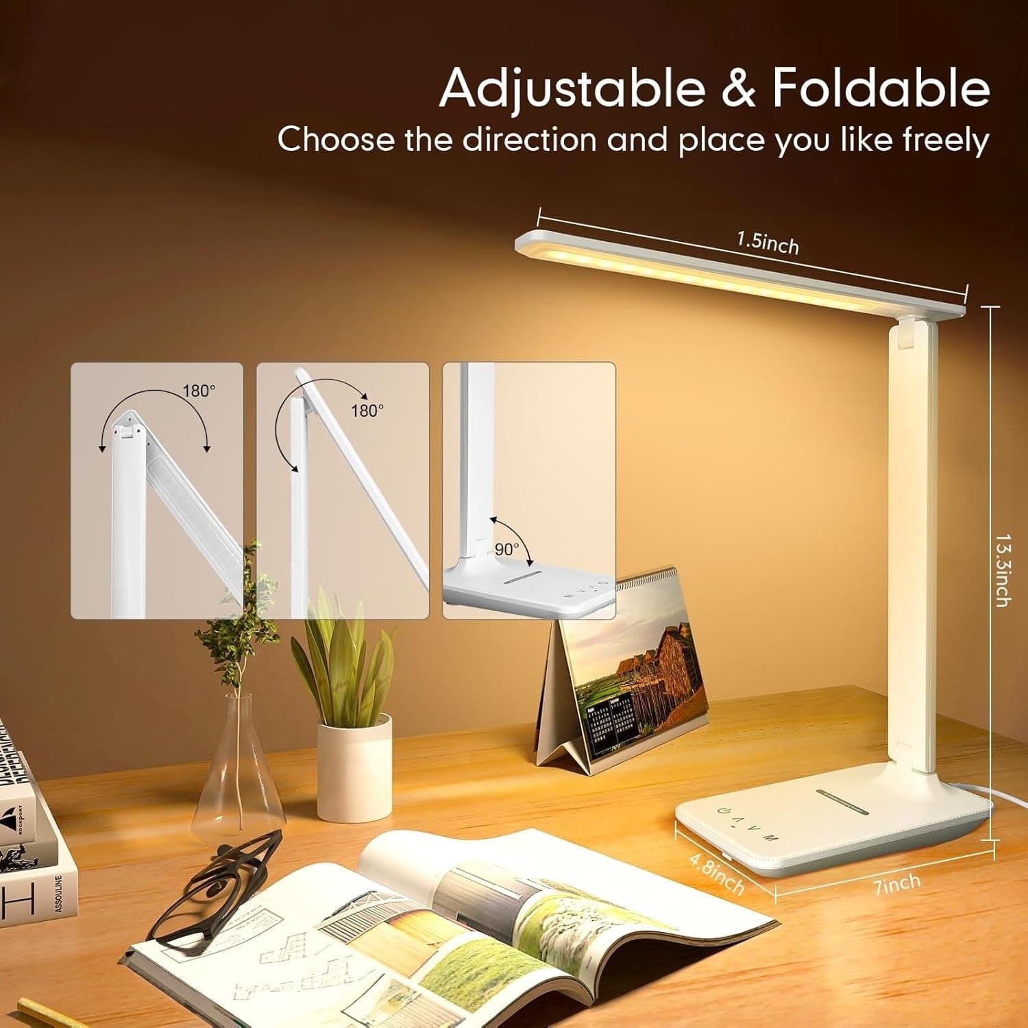 Lampada Scrivania LED Dimmerabile Pieghevole USB Ricarica Wireless Touch Bianca - 5