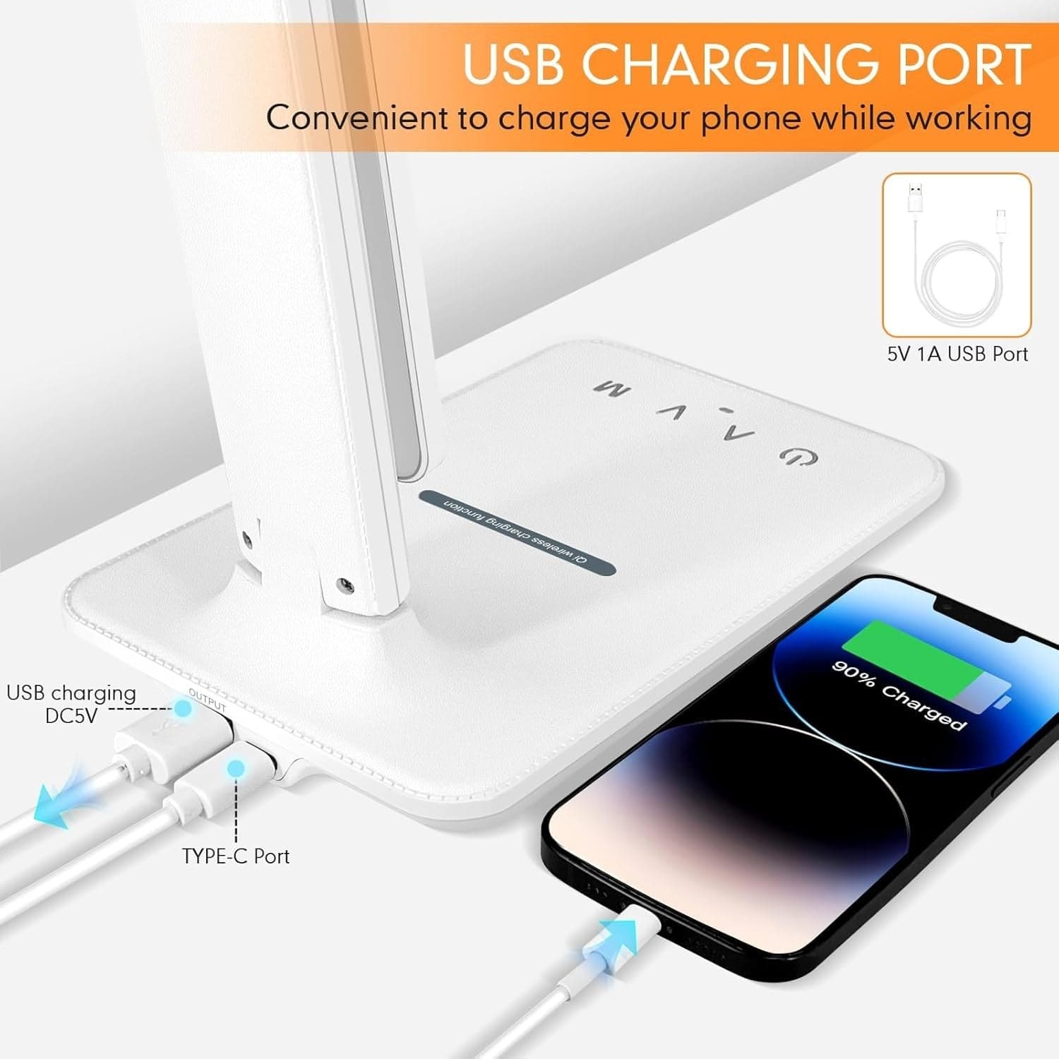 Lampada Scrivania LED Dimmerabile Pieghevole USB Ricarica Wireless Touch Bianca - 6