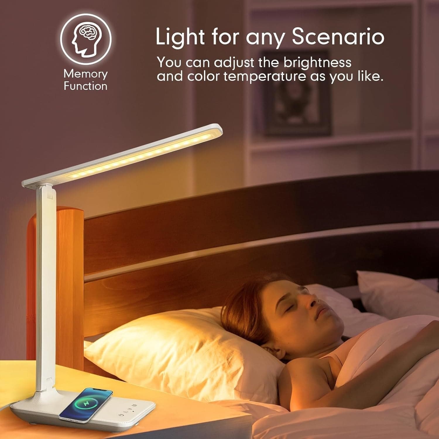 Lampada Scrivania LED Dimmerabile Pieghevole USB Ricarica Wireless Touch Bianca - 7