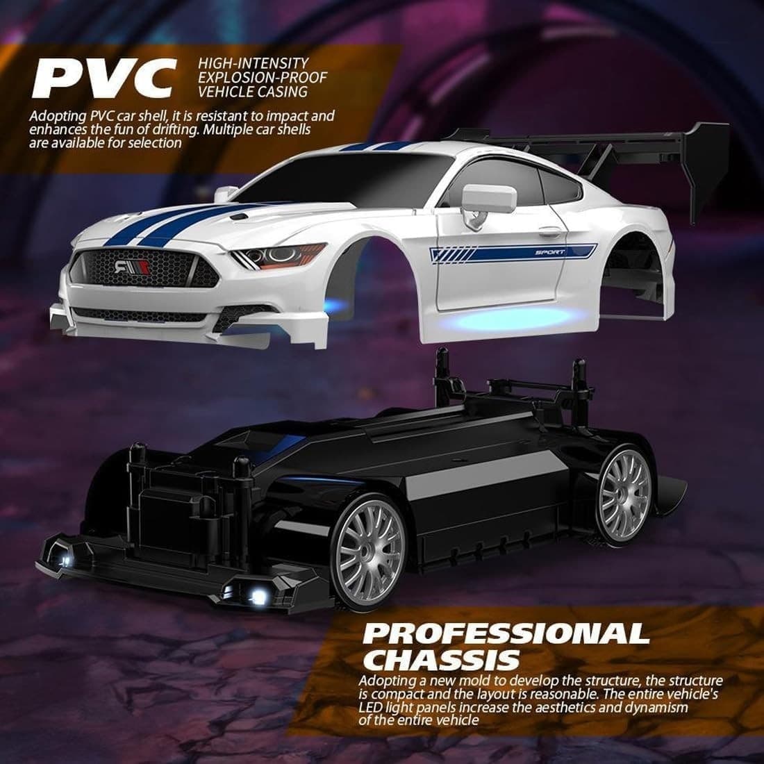 Auto Telecomandata RC Drift 1:24 4WD 30KM/H 2.4GHz LED 3 Batterie Regalo Ragazzi - 3