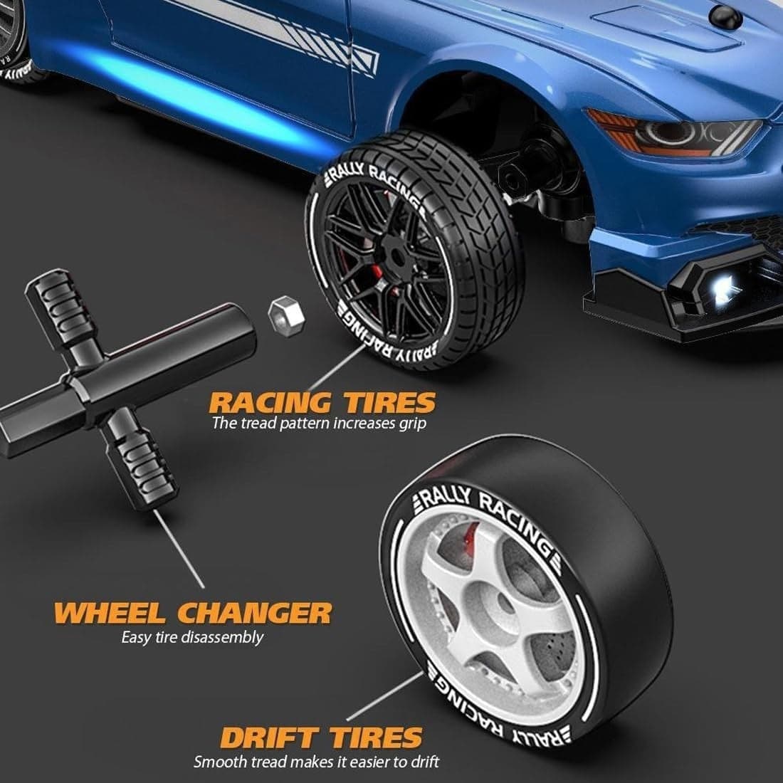 Auto Telecomandata RC Drift 1:24 4WD 30KM/H 2.4GHz LED 3 Batterie Regalo Ragazzi - 4