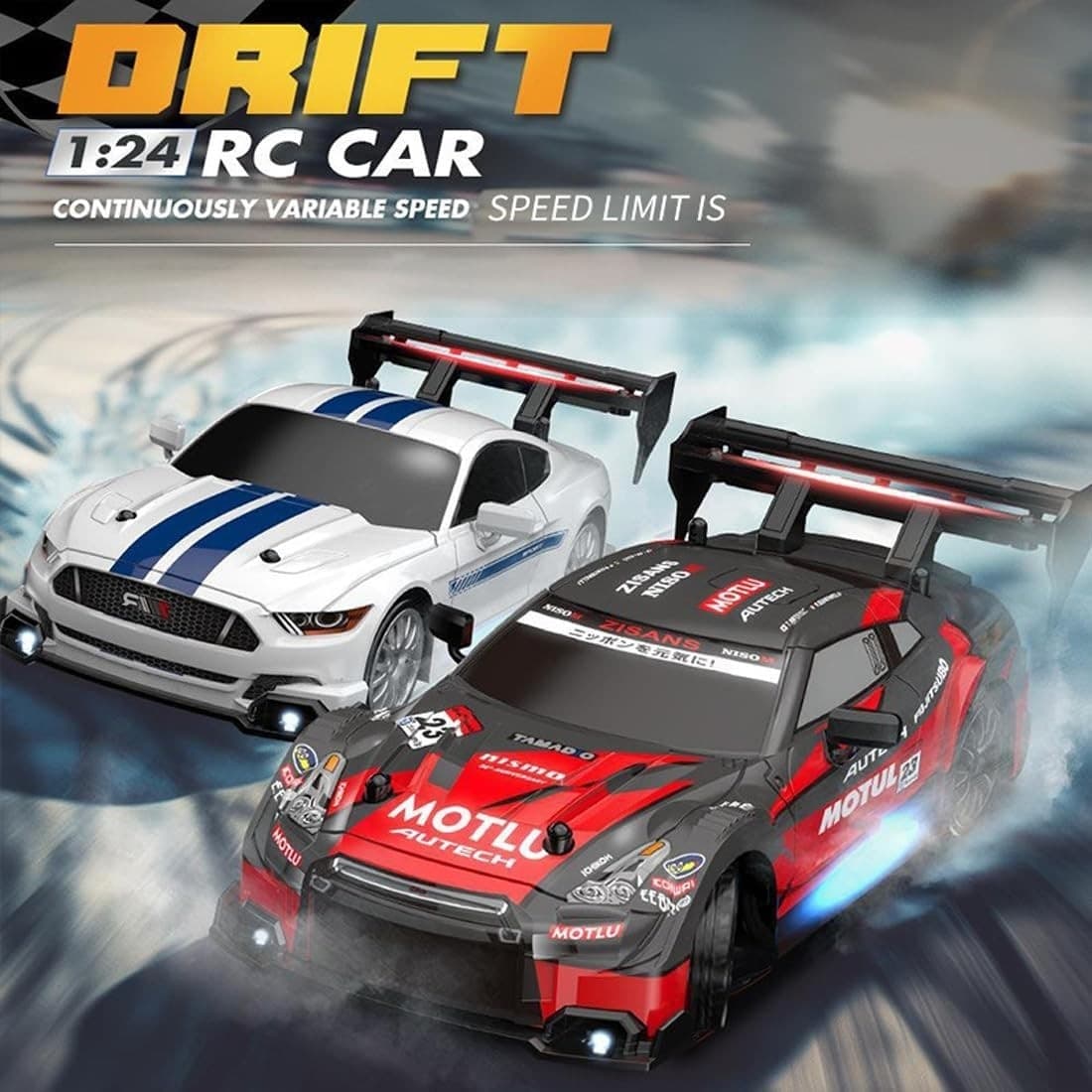 Auto Telecomandata RC Drift 1:24 4WD 30KM/H 2.4GHz LED 3 Batterie Regalo Ragazzi - 5