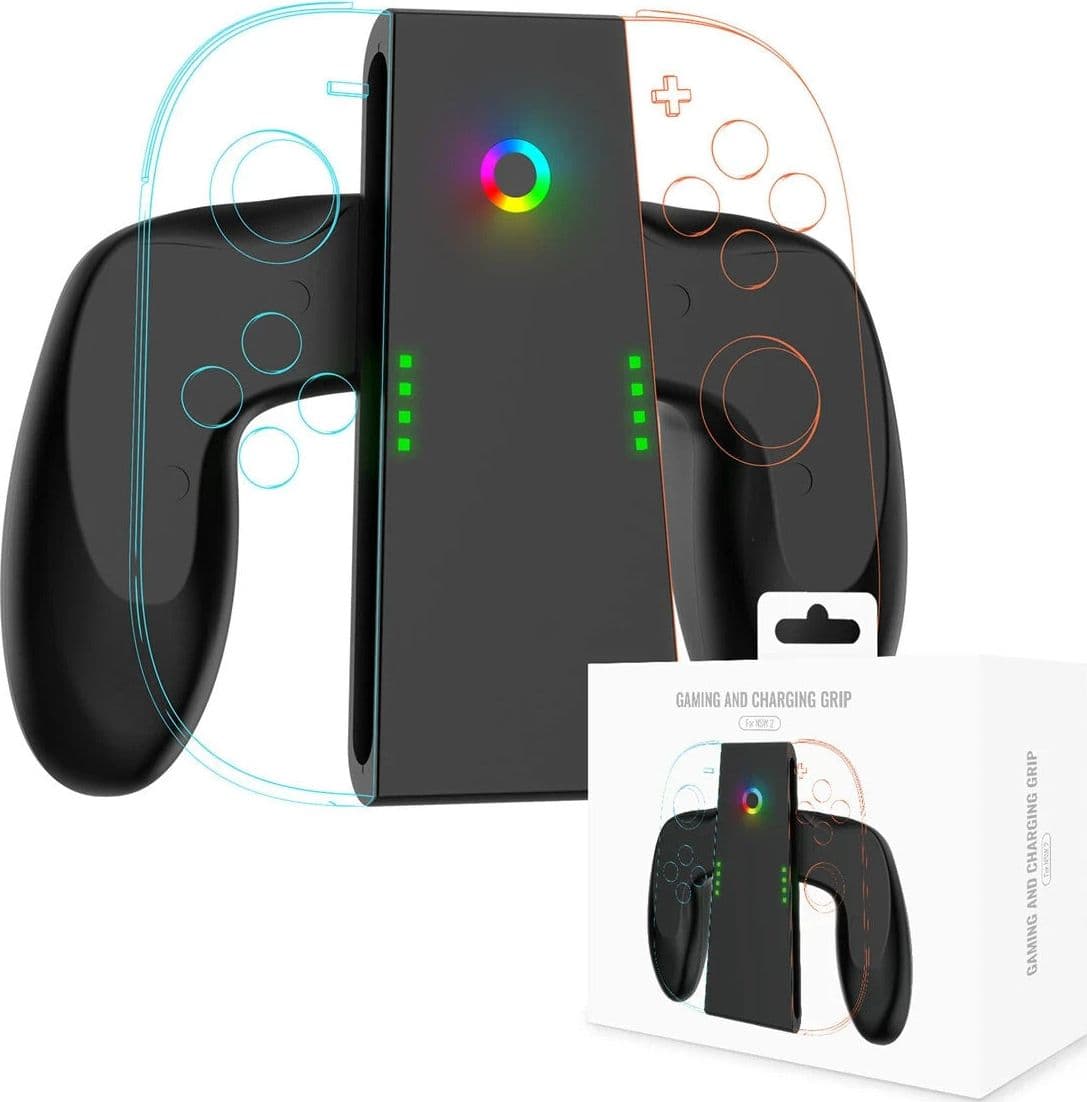 Grip Ricarica Joy-Con Switch 2 Magnetico Type-C LED RGB Dock Nero ABS Gamepad 5V - 2