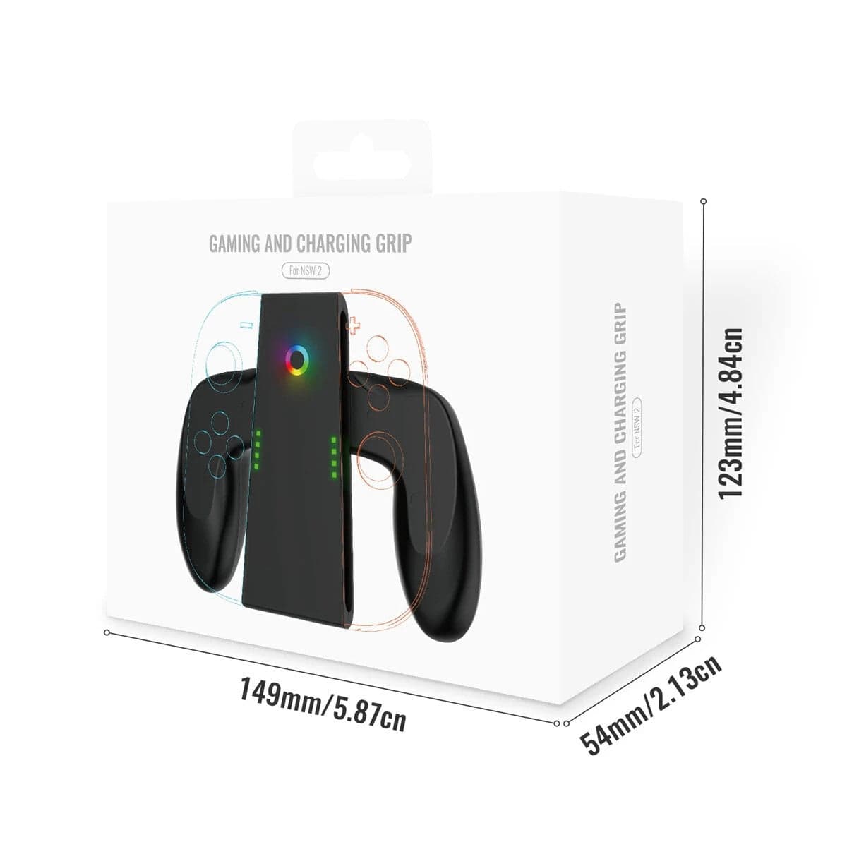 Grip Ricarica Joy-Con Switch 2 Magnetico Type-C LED RGB Dock Nero ABS Gamepad 5V - 3
