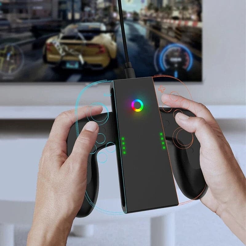 Grip Ricarica Joy-Con Switch 2 Magnetico Type-C LED RGB Dock Nero ABS Gamepad 5V - 4