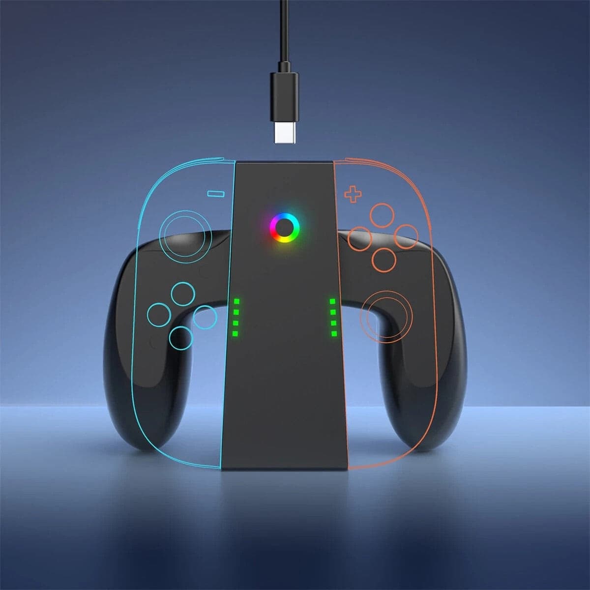 Grip Ricarica Joy-Con Switch 2 Magnetico Type-C LED RGB Dock Nero ABS Gamepad 5V - 5