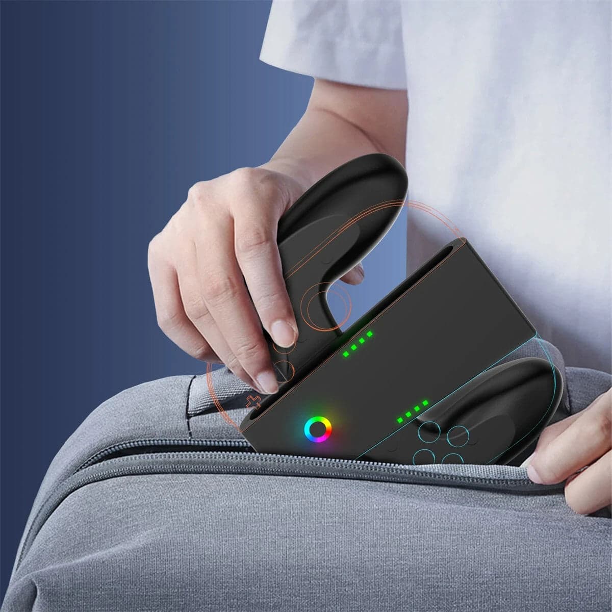 Grip Ricarica Joy-Con Switch 2 Magnetico Type-C LED RGB Dock Nero ABS Gamepad 5V - 6