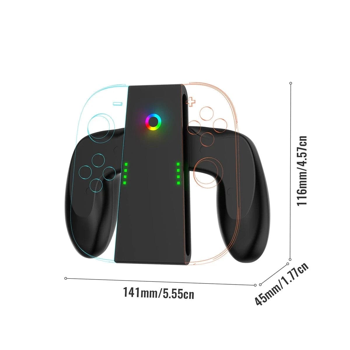 Grip Ricarica Joy-Con Switch 2 Magnetico Type-C LED RGB Dock Nero ABS Gamepad 5V - 7