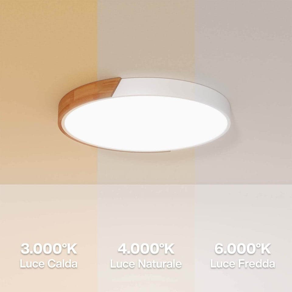 Plafoniera LED Rotonda Soffitto 36W CCT 3 Colori Ø50cm Legno Bianco 3800lm - 2