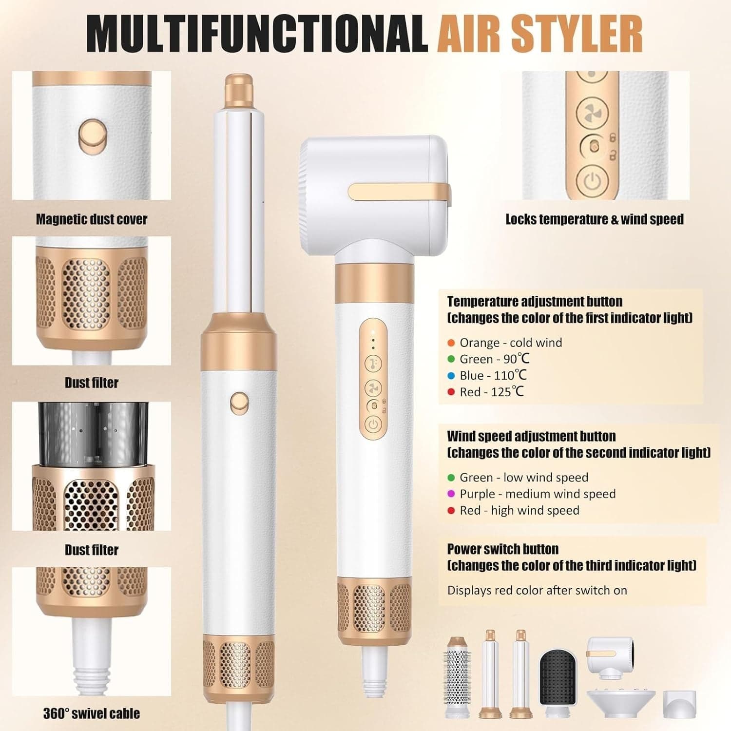 Styler Capelli 7 in 1 Asciugacapelli 110000 RPM Coanda Ricci Lisci Diffusore Air - 6