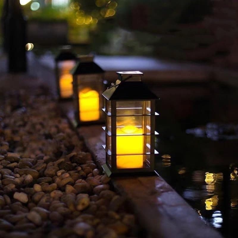 Lampade Solari Sospese 2 Pezzi Effetto Fiamma LED IP65 Giardino Terrazzo Marrone - 2